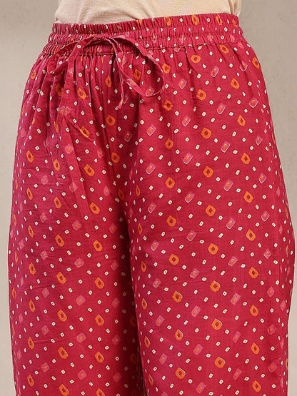 Printed Cotton V-Neck Kurta & Palazzos With Dupatta