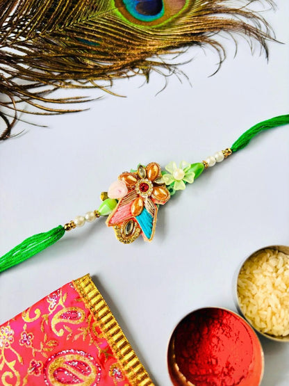 Dhiyona Multi Colored Pack of 2 Floral Traditional Handmade Rakhi Set