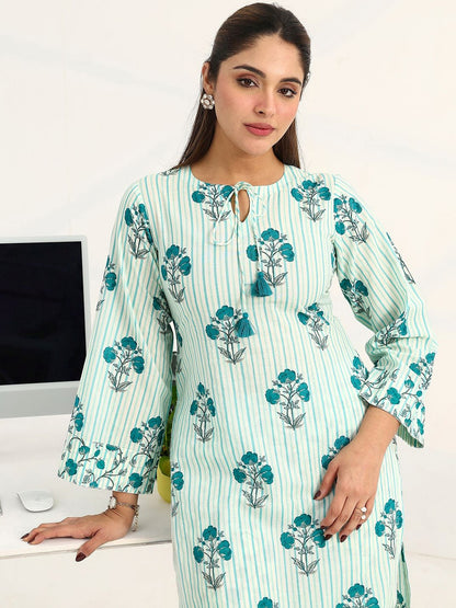 Women Printed Regular Cotton Blend Kurta with Trousers