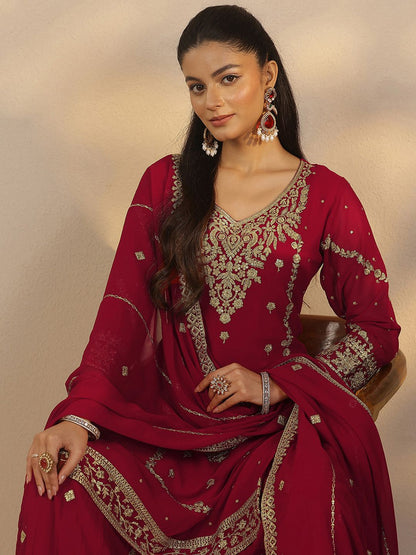 Dhiyona LL Women Ethnic Motifs Embroidered Regular Kurta with Sharara & With Dupatta