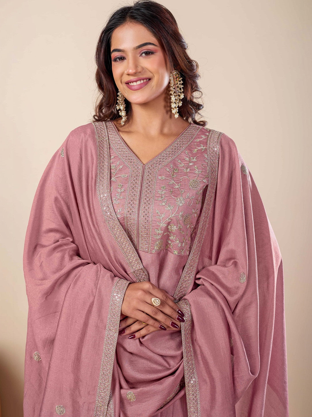 Women Ethnic Motifs Embroidered Empire Kurta with Trousers & With Dupatta