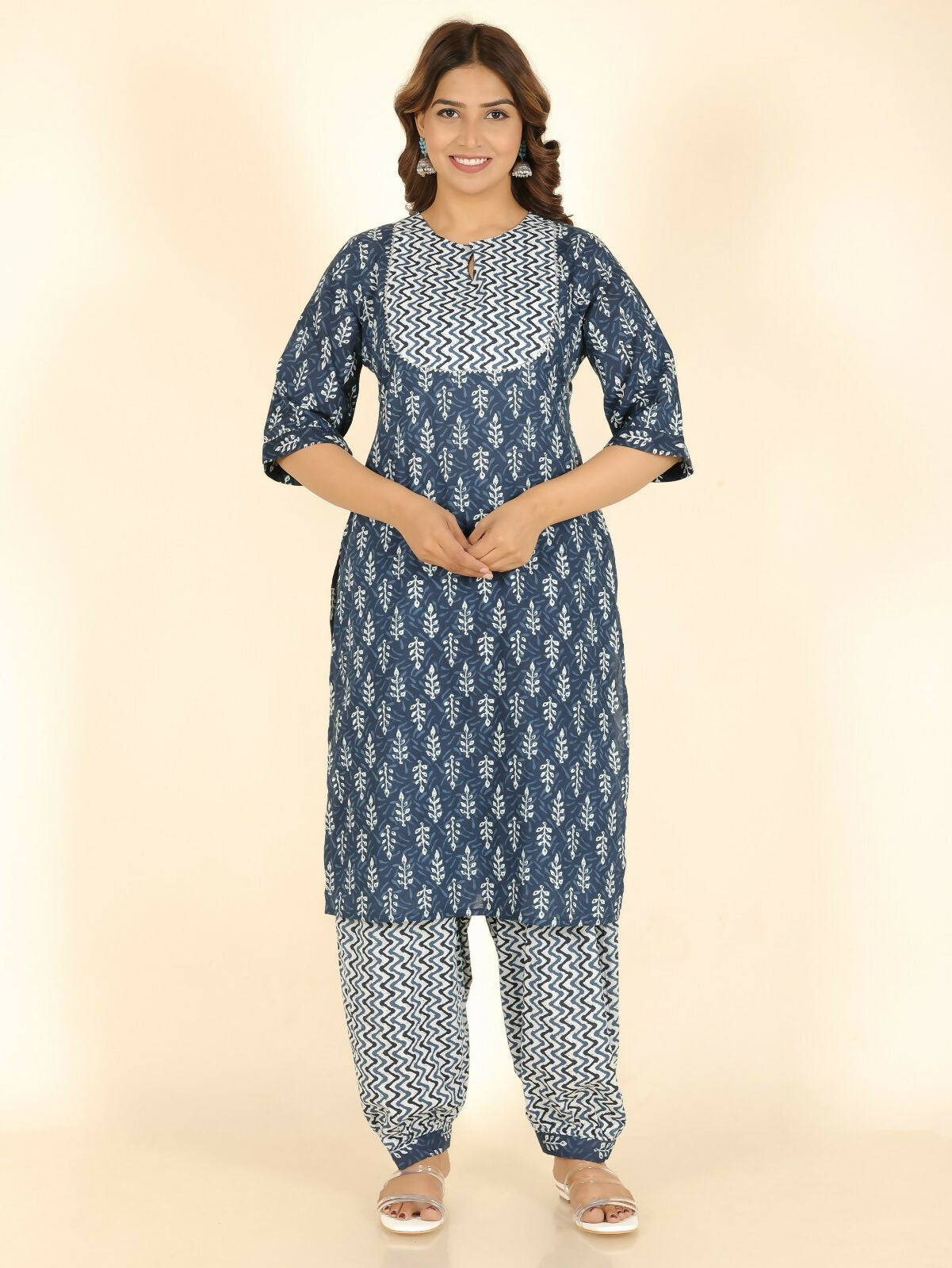 Women's Straight Soft Cotton Floral Print Women's Kurta - Blue