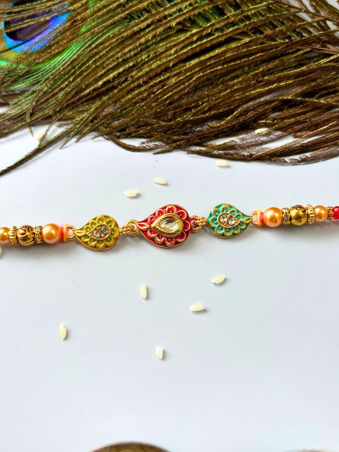 Dhiyona Unisex 4 Pieces Thread & Beaded Wraparound Rakhis