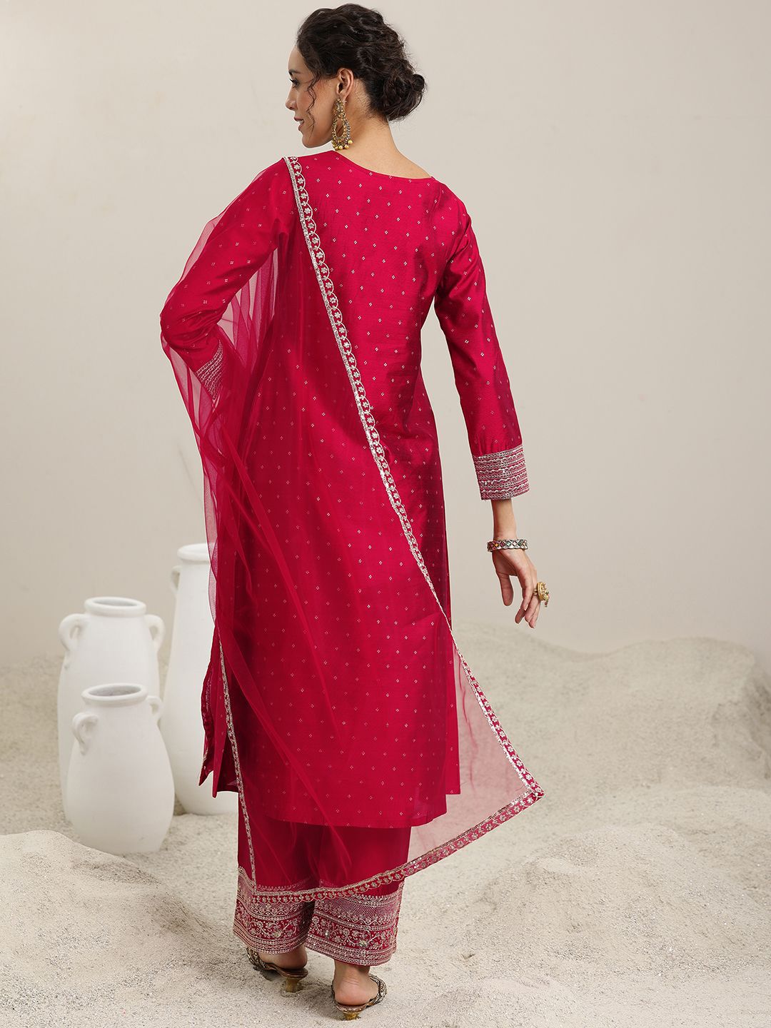 Dhiyona LL Women Ethnic Motifs Embroidered Kurta with Palazzos & Dupatta