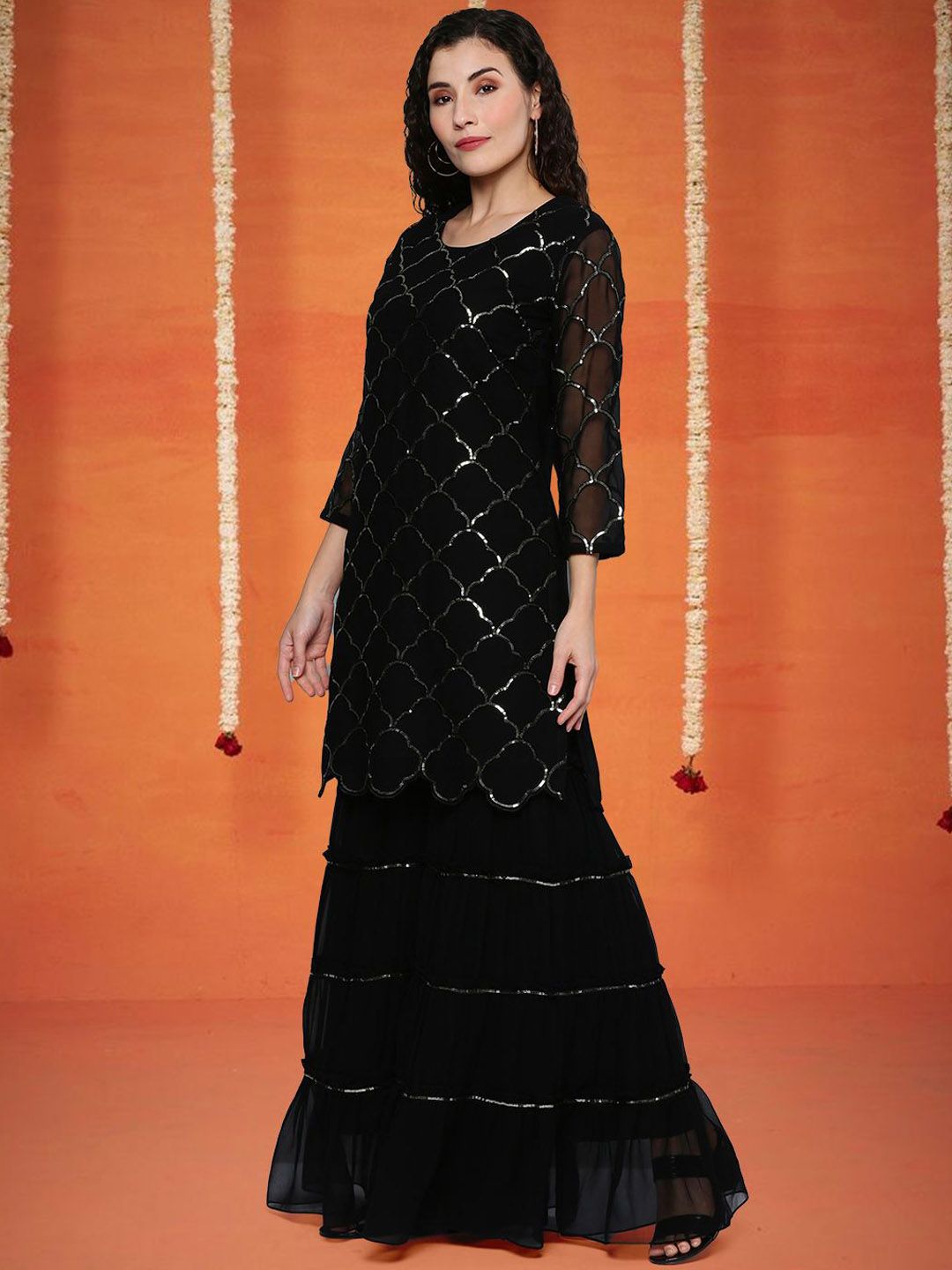 Dhiyona SN Women Sequence Embroidered Kurta & Trousers with Dupatta