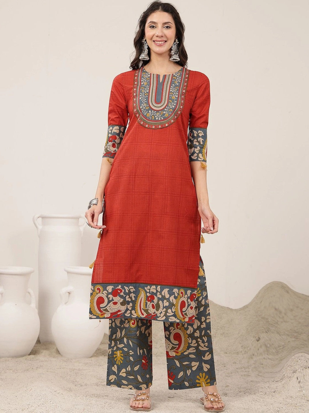 Women Ethnic Motifs Printed Regular Pure Cotton Kurta with Palazzos & With Dupatta