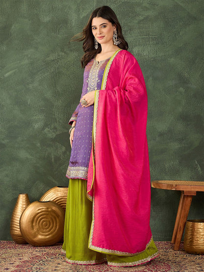 Dhiyona KL Women Ethnic Motifs Embroidered Regular Thread Work Kurta with Palazzos & With Dupatta