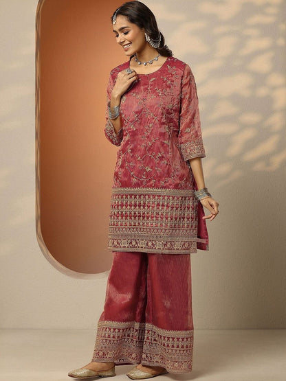 Dhiyona LL Women Ethnic Motifs Embroidered Regular Thread Work Kurta with Palazzos & With Dupatta