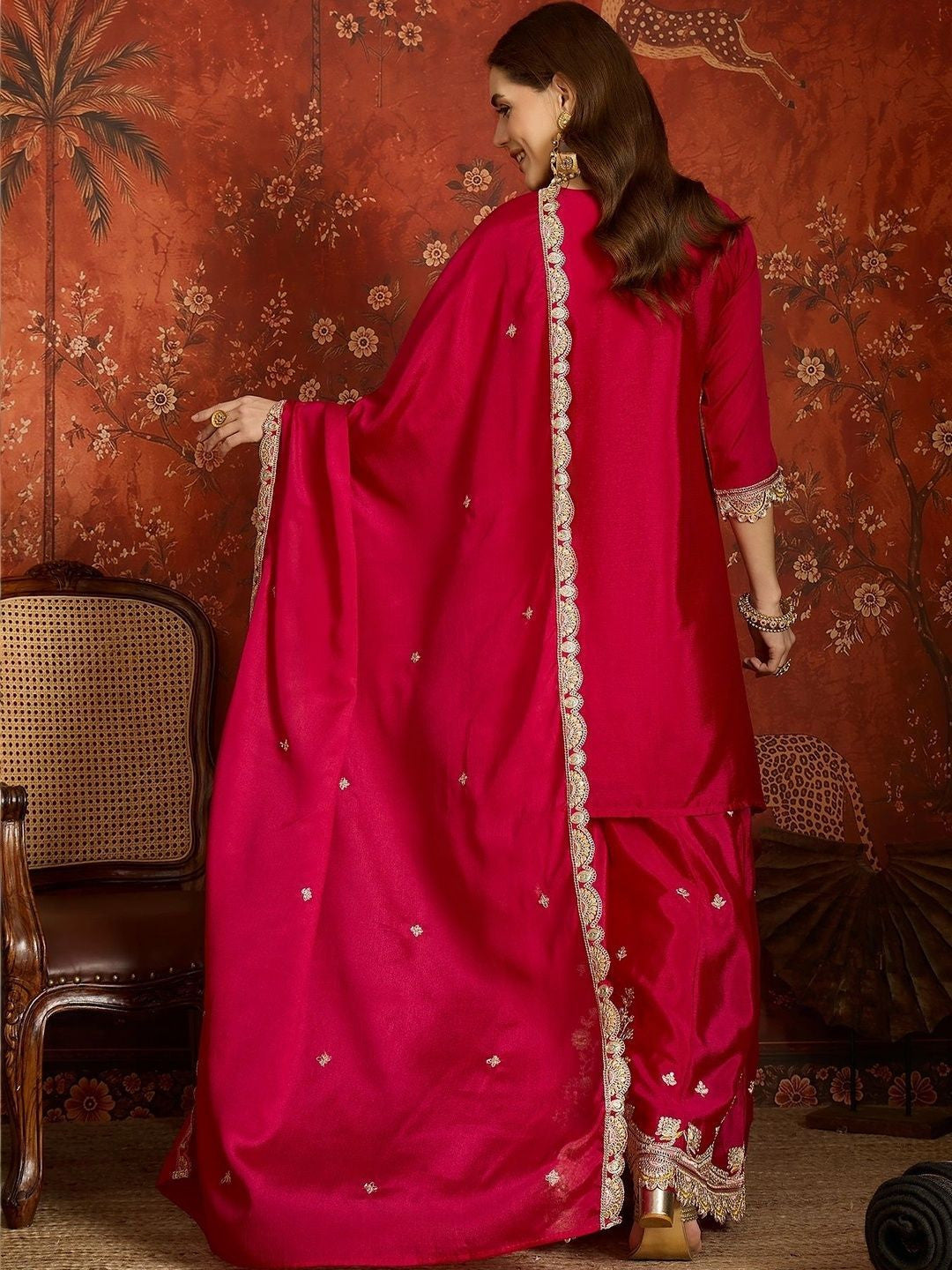 Women Ethnic Motifs Embroidered Regular Kurta with Sharara & With Dupatta