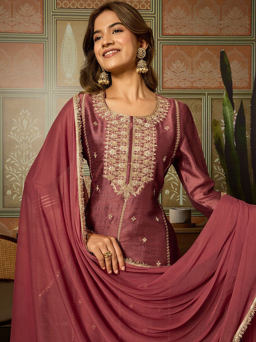 Dhiyona HOP Women Ethnic Motifs Embroidered Kurti with Sharara & Dupatta
