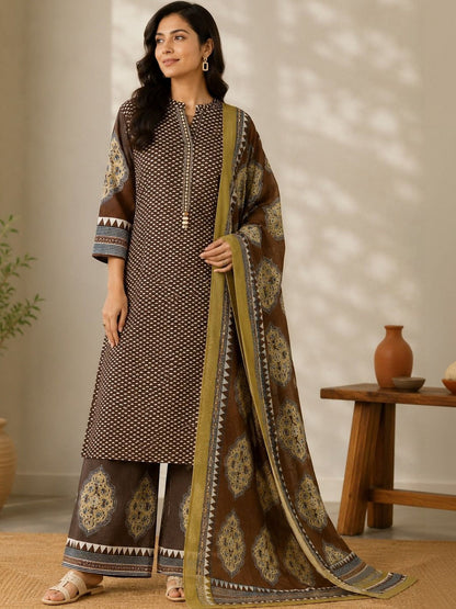 Women Ethnic Motifs Printed Regular Mirror Work Pure Cotton Kurta with Palazzos & With Dupatta