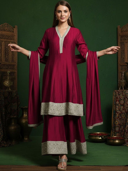 Dhiyona SN Embroidered V-Neck Kurta & Sharara With Dupatta