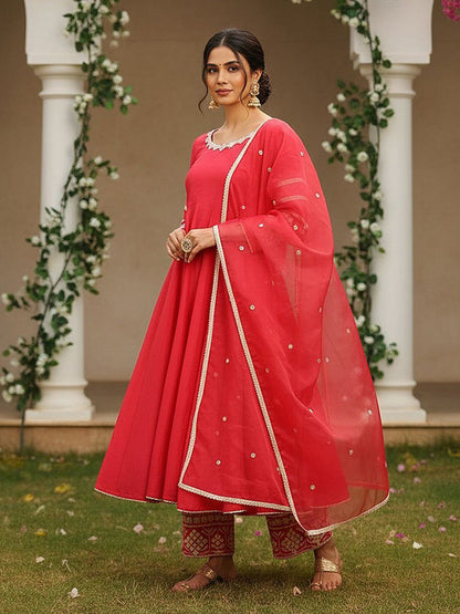 Dhiyona KL Ethnic Motifs Embroidered Regular Thread Work Kurta with Palazzos & Dupatta