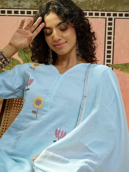 Embroidered V Neck Kurta Sets
