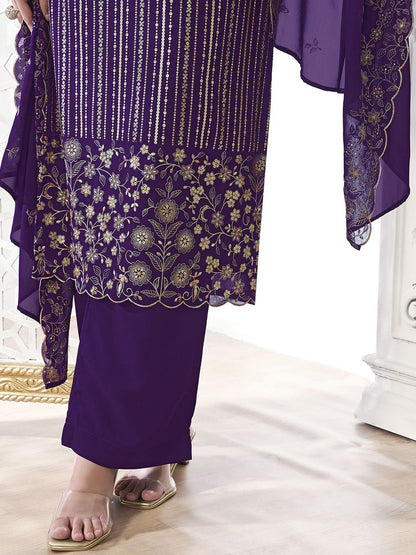 Dhiyona IN Women Floral Thread Sequinned Embroidered Kurta, Palazzos & Dupatta Set