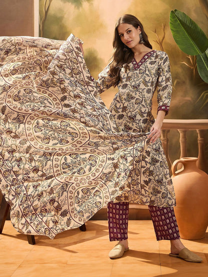 Printed V-Neck Kurta & Trousers Kurta Sets