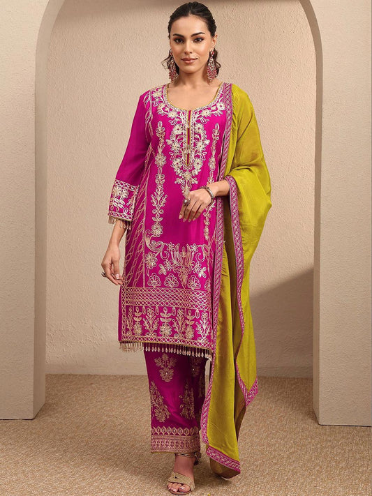 Women Ethnic Motifs Embroidered Regular Thread Work Kurta with Trousers & With Dupatta