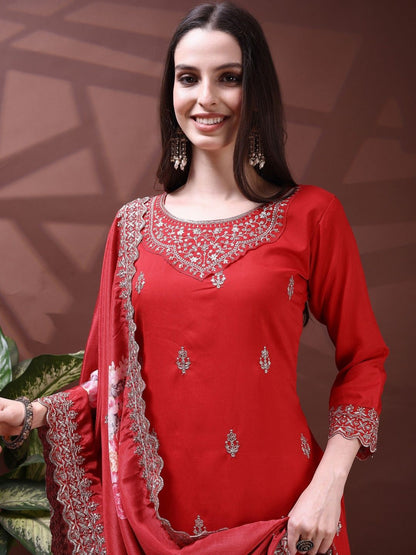 Dhiyona SN Embroidered Round Neck Kurta & Sharara With Dupatta