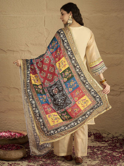 Dhiyona VA Yoke Design Round Neck Straight Kurta With Palazzos And Dupatta