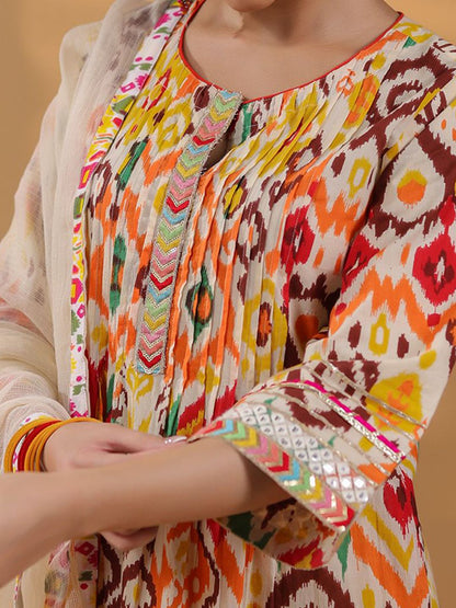 Dhiyona RR Women's Ethnic Motifs Printed Pure Cotton Straigt Kurta With Trousers & Dupatta
