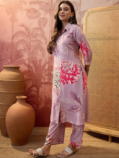 Printed Shirt Collar Kurta & Trousers