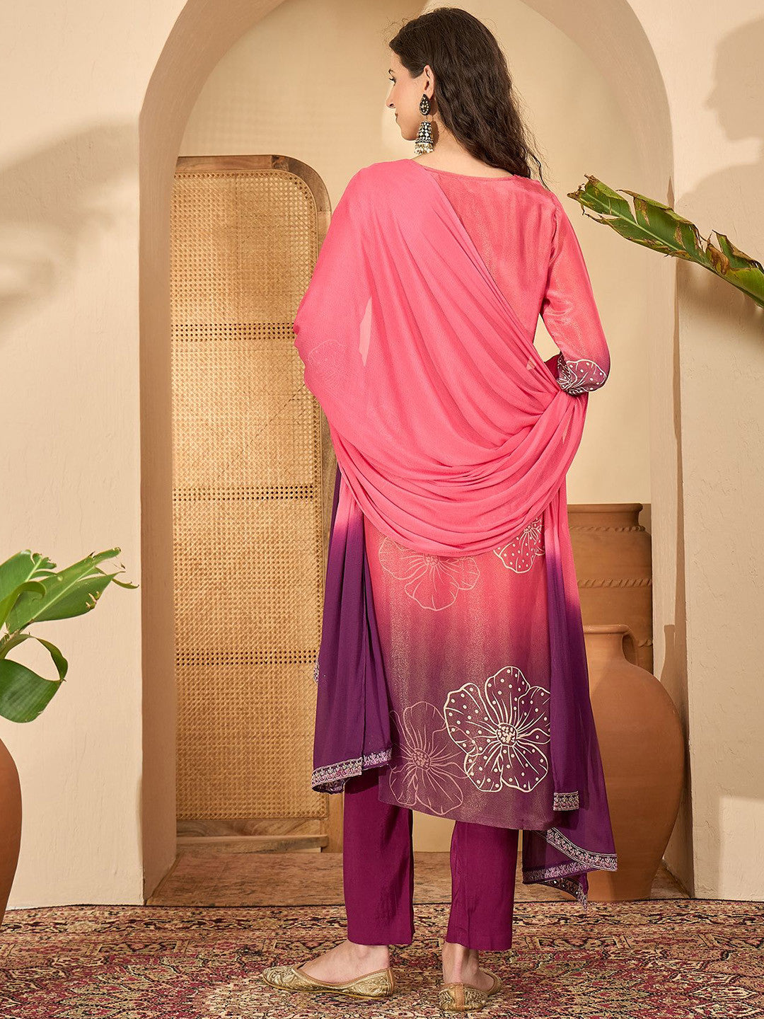 Women Embroidered Straight Kurta With Trouser & Dupatta