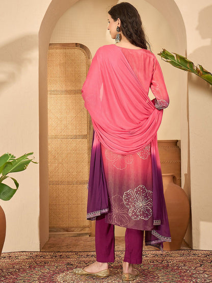 Women Embroidered Straight Kurta With Trouser & Dupatta