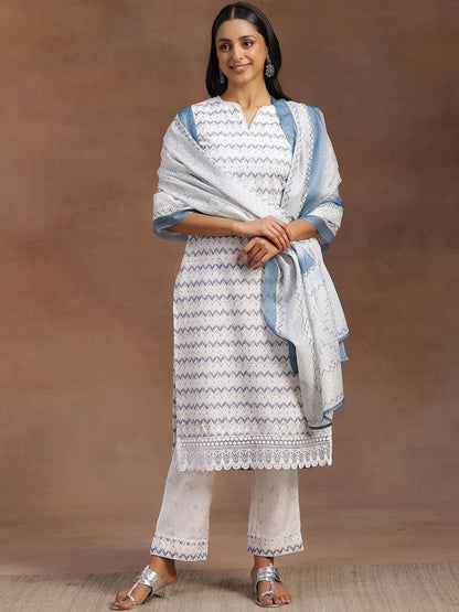 Women Printed Regular Kurta with Trousers & With Dupatta
