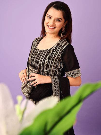 Dhiyona KL Floral Embroidered Regular Kurta With Sharara & Dupatta