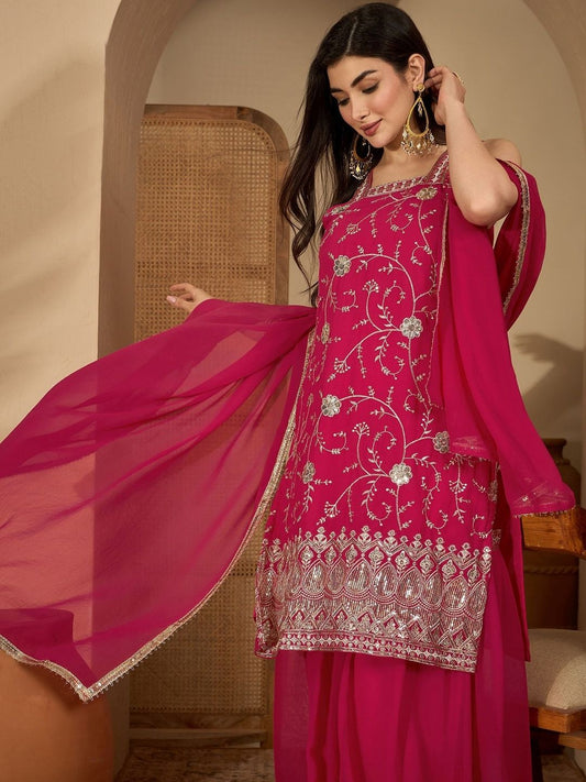 Dhiyona SN Women Ethnic Motifs Embroidered Regular Sequinned Kurta with Palazzos & With Dupatta