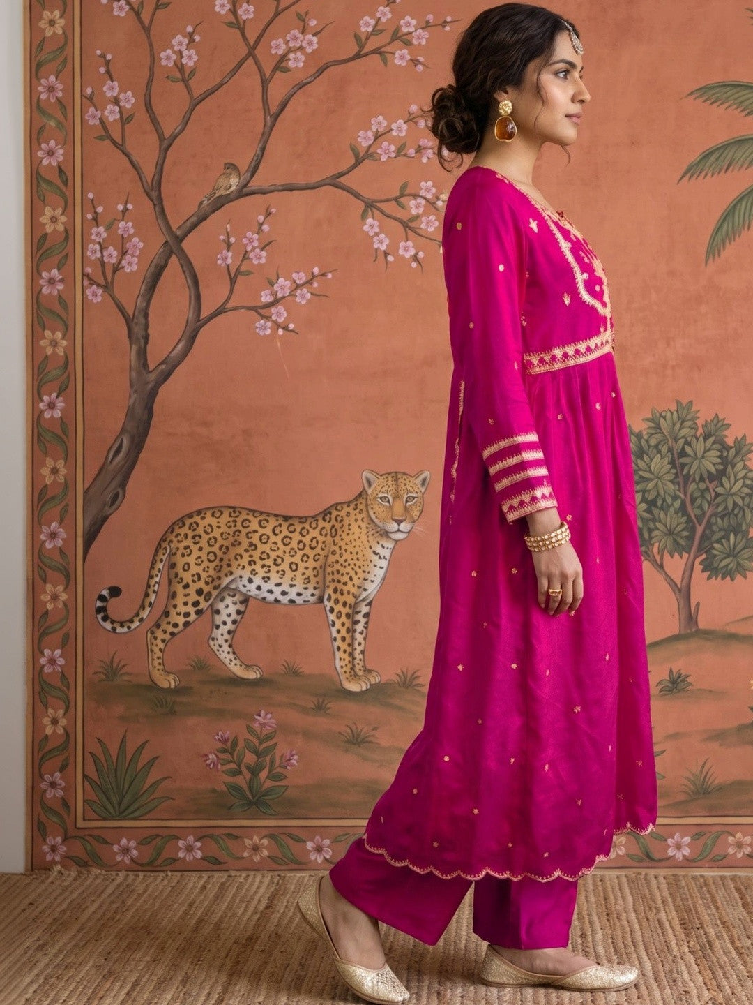 Women Ethnic Motifs Embroidered Empire Kurta with Palazzos & With Dupatta
