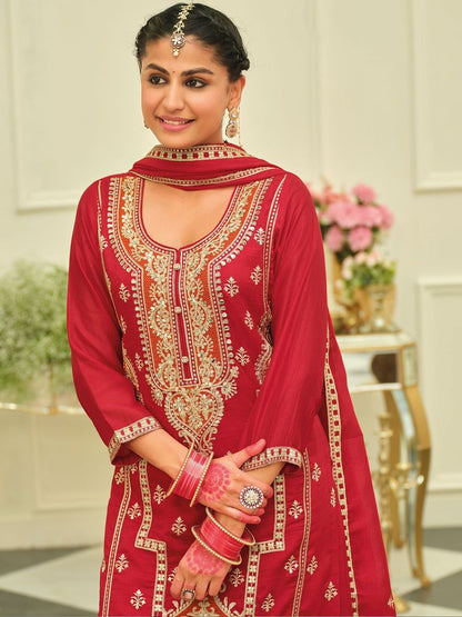 Dhiyona IE Women Ethnic Motifs Embroidered Regular Kurta with Palazzos & With Dupatta
