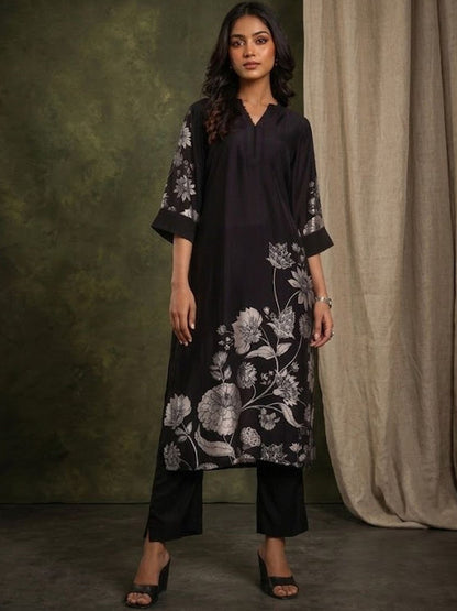 Printed Mandarin Collar Kurta & Trousers