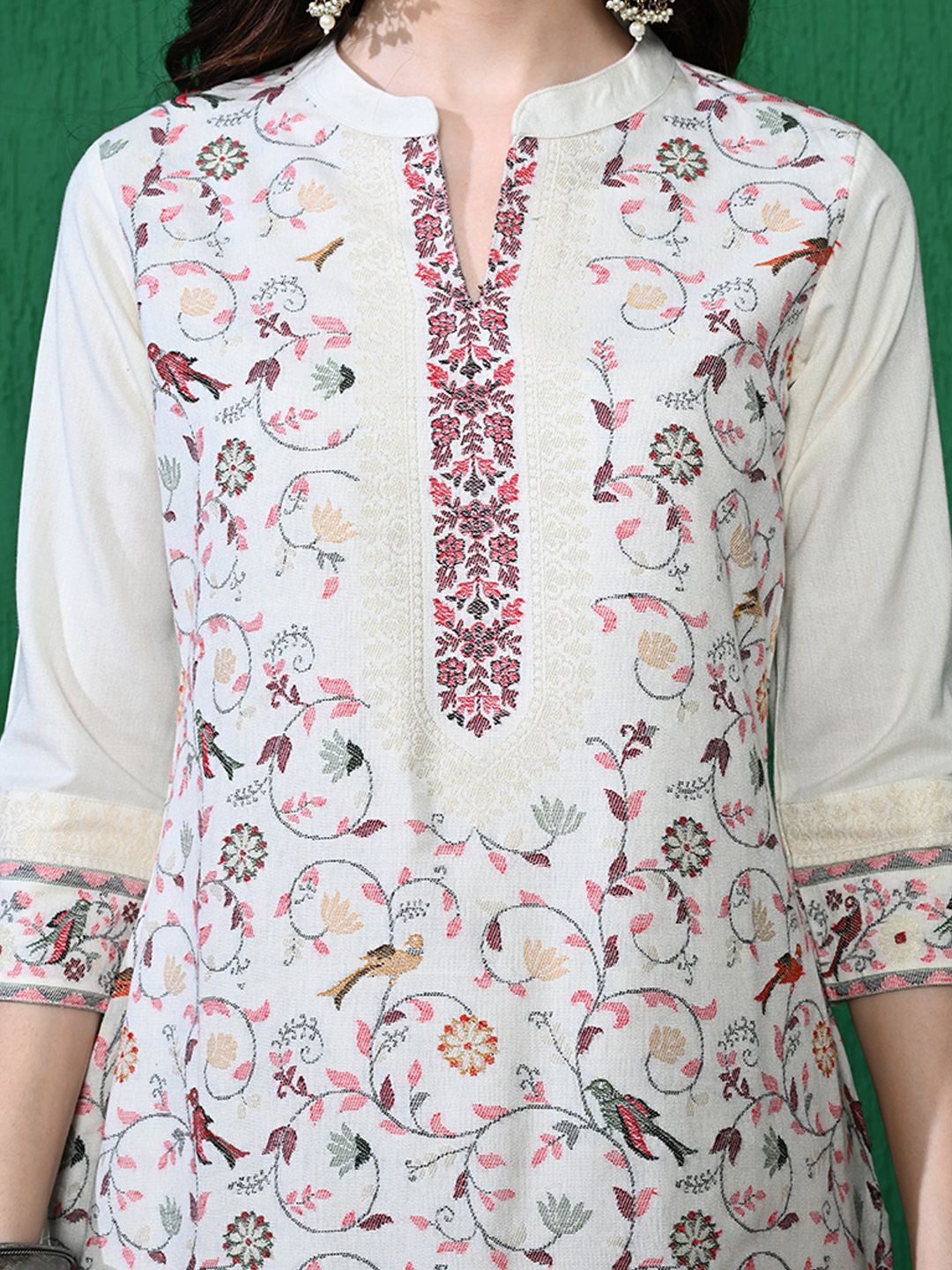 Floral Woven Design Winter Pashmina Kurta & Trouser With Dupatta
