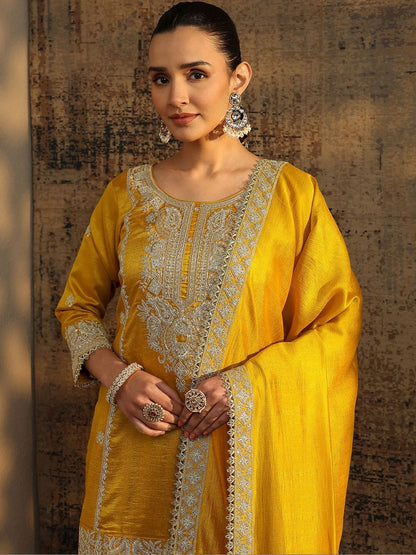 Dhiyona LL Women Ethnic Motifs Embroidered Regular Thread Work Kurta with Palazzos & With Dupatta