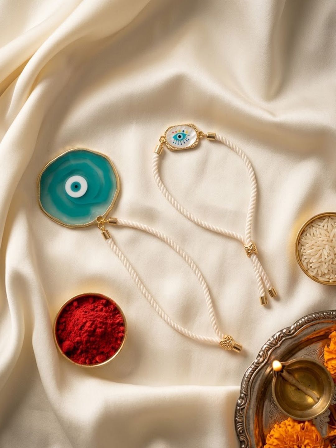 Dhiyona Set Of 2 Evil Eye Resin Design Bhaiya Bhabhi Wraparound Rakhi