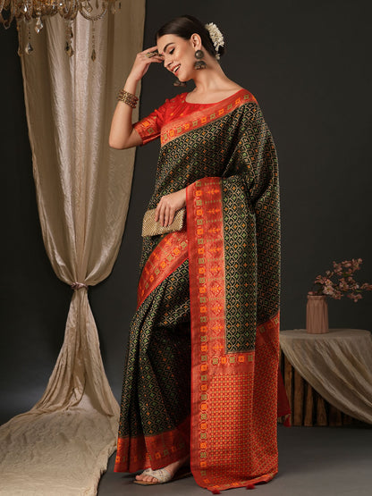 Women's Silk Blend Red Woven Design Designer Saree With Blouse Piece