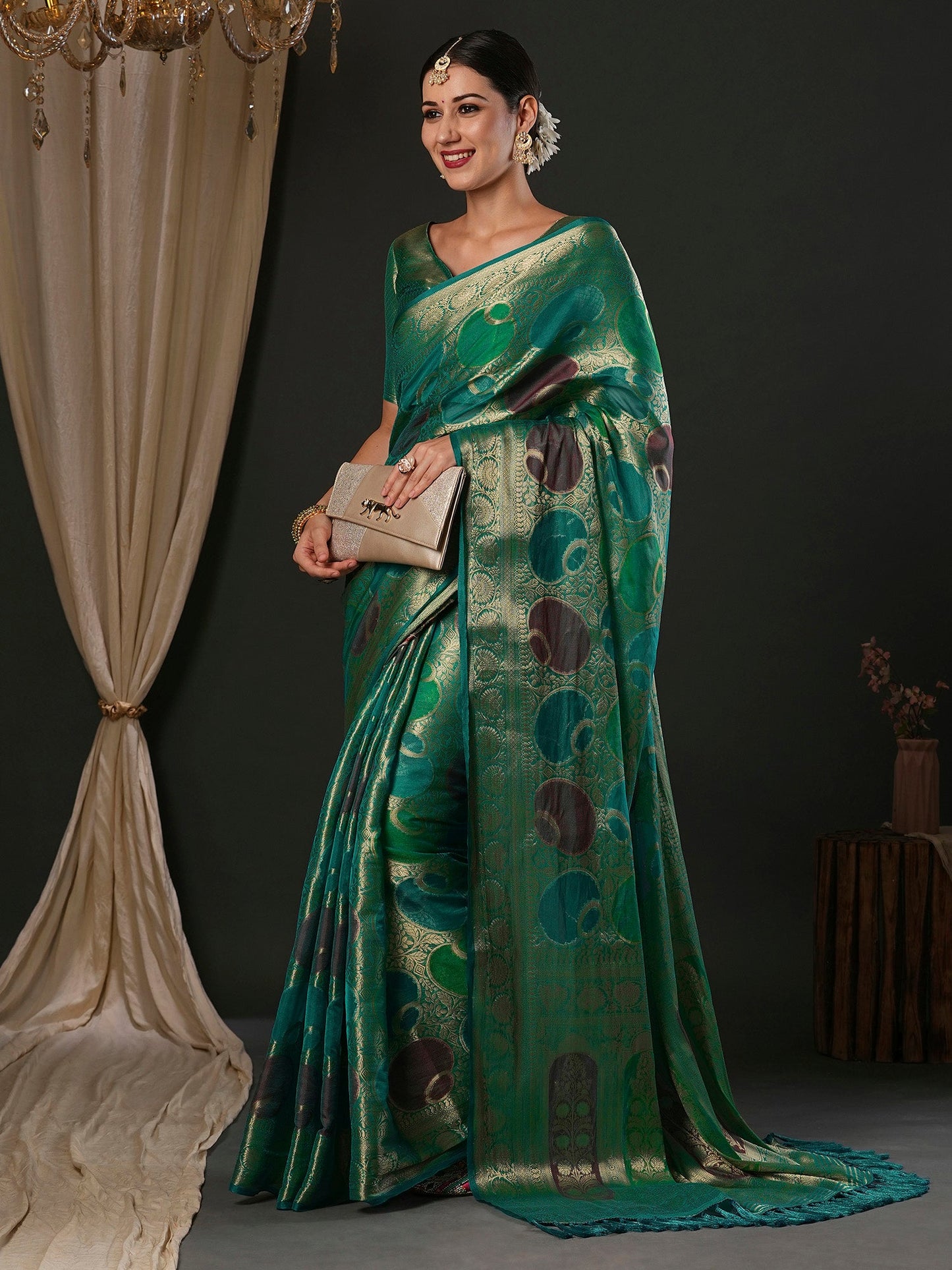 Women's Georgette Light Blue Woven Design Designer Saree With Blouse Piece