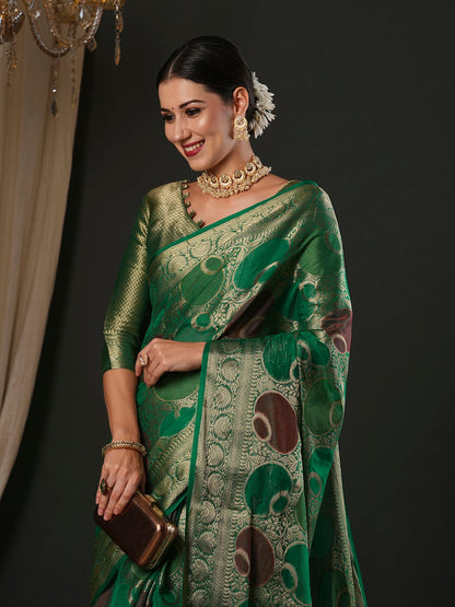Women's Georgette Teal green Woven Design Designer Saree With Blouse Piece