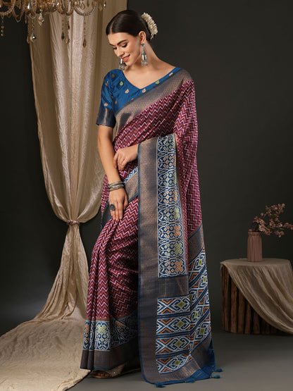 Women's Silk Blend Teal blue Woven Design Designer Saree With Blouse Piece