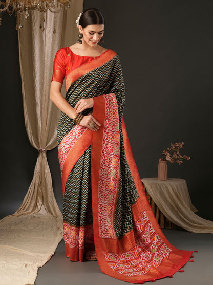 Women's Silk Blend Red Woven Design Designer Saree With Blouse Piece