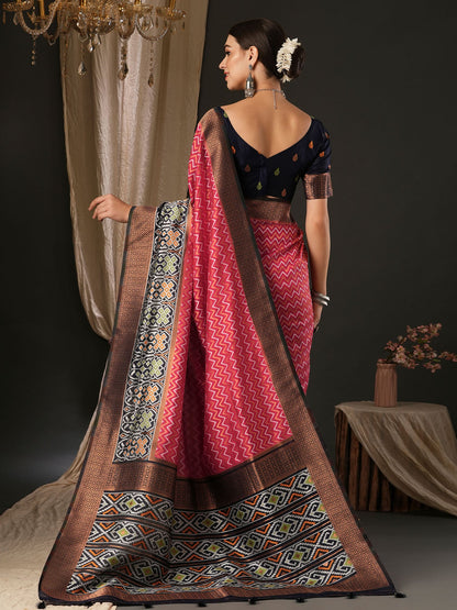 Women's Silk Blend Navy Blue Woven Design Designer Saree With Blouse Piece