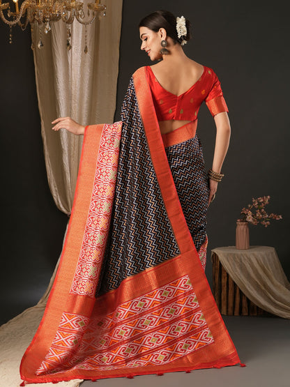 Women's Silk Blend Red Woven Design Designer Saree With Blouse Piece