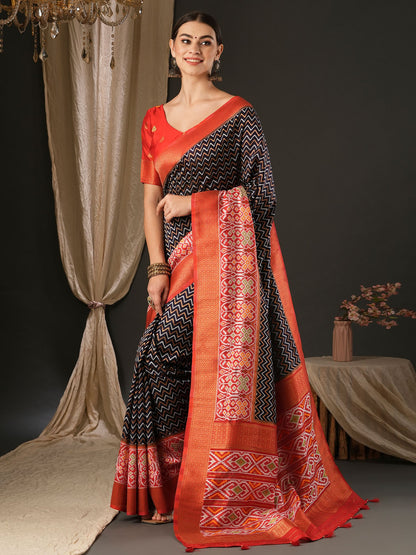 Women's Silk Blend Red Woven Design Designer Saree With Blouse Piece