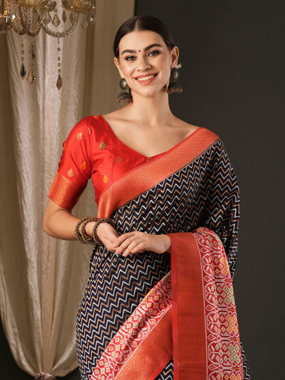 Women's Silk Blend Red Woven Design Designer Saree With Blouse Piece