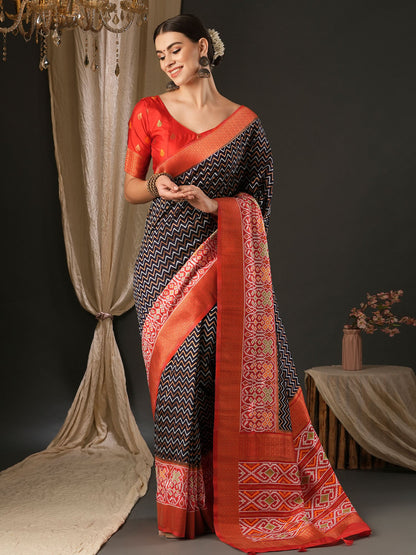 Women's Silk Blend Red Woven Design Designer Saree With Blouse Piece