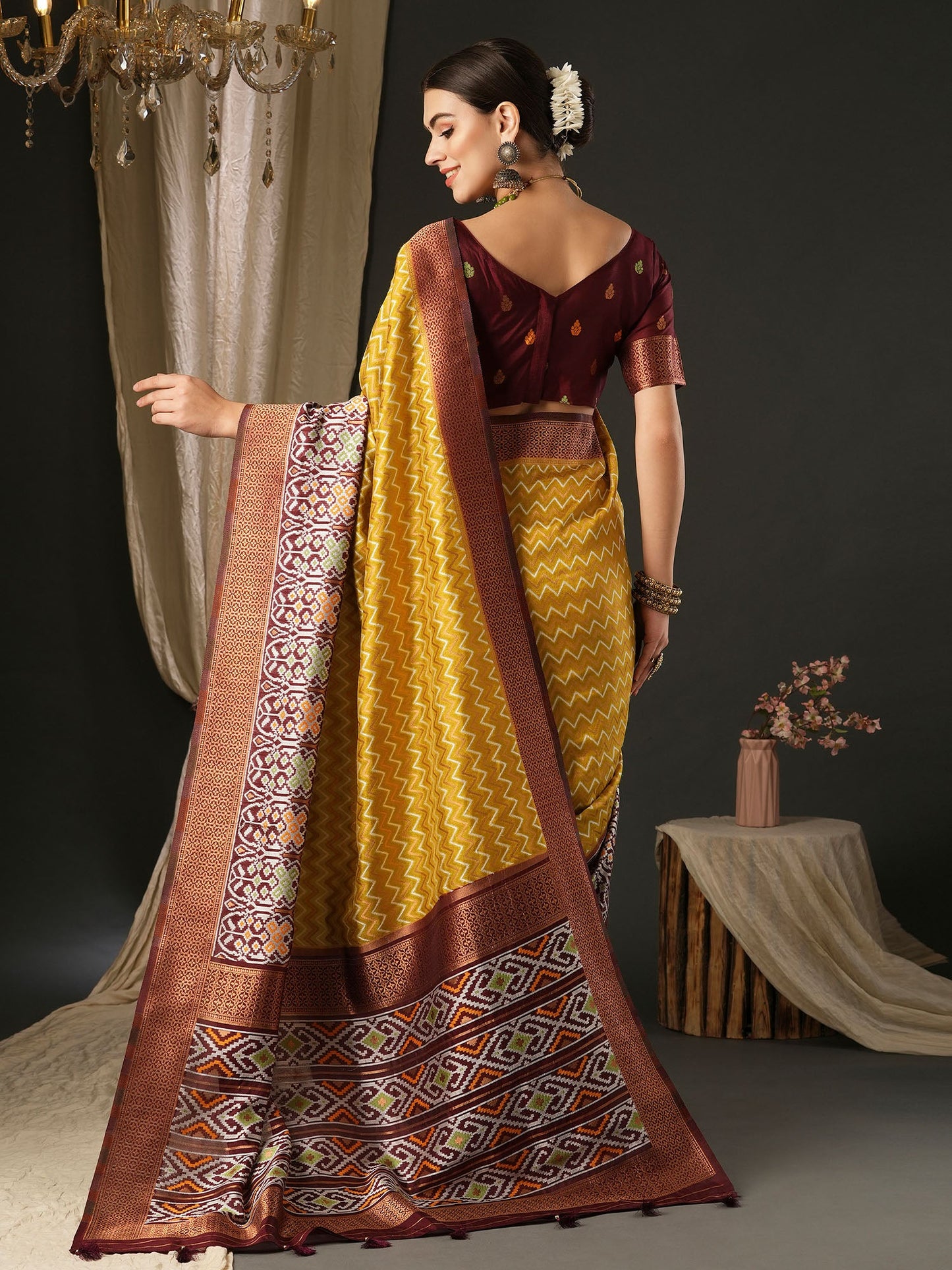 Women's Silk Blend Brown Woven Design Designer Saree With Blouse Piece
