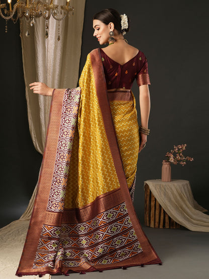 Women's Silk Blend Brown Woven Design Designer Saree With Blouse Piece