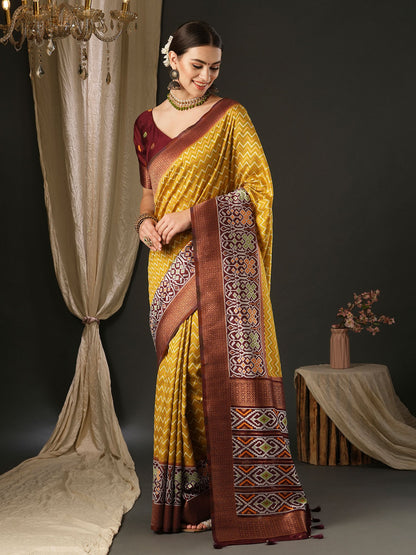 Women's Silk Blend Brown Woven Design Designer Saree With Blouse Piece