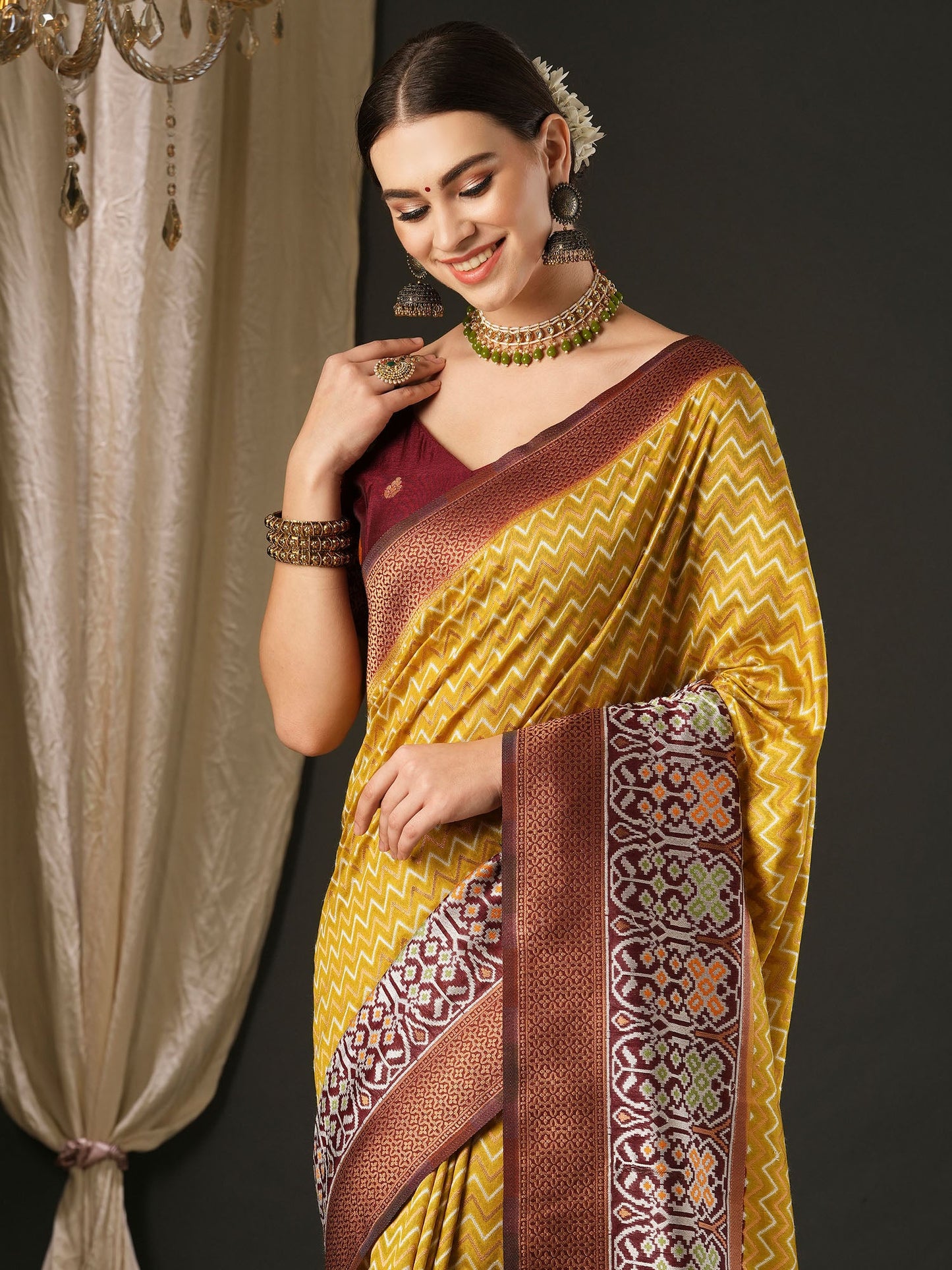 Women's Silk Blend Brown Woven Design Designer Saree With Blouse Piece